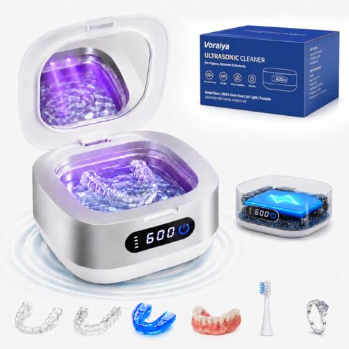 Voraiya Ultraschallreiniger für Zahnschienen Ultrasonic Cleaner mit 4000mAh Akku IPX6 Wasserdichtes Ultraschallreinigungsgerät 166ml Ultraschallbad für Aligner, Zahnspangen, Zahnersatz & Reisen