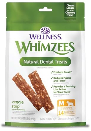 Whimzees Wellness Veggie Strip Dog Dental Treats, Medium Size Stick, (14 Count)