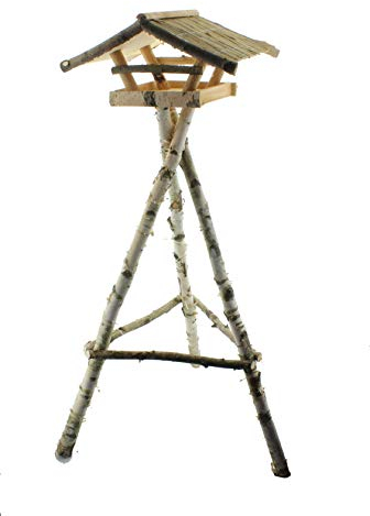 Vogelhaus Futterhaus Vogelvilla Odeweg aus Echtholz mit Dach aus Schilfrohrmatten Handarbeit Höhe ca. 130cm