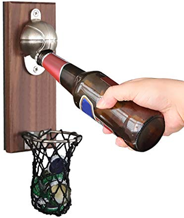 FBGood Décapsuleur Mural - Tire-Bouchon de Bière de Basket-Ball, Décapsuleur Mural Support de Réfrigérateur avec Aimants, pour Les Hommes et Les Amateurs de Bière (argenté)