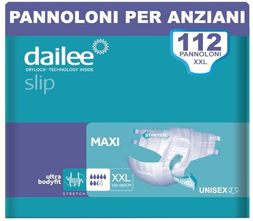 Dailee Slip XXL - 112x Couches Adultes - 4 Paquets de 28 Pièces, Fuites Important 7,5 Gouttes - Slip Incontinence Homme, Femme et Personnes Âgées