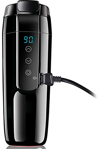 12V Car Travel Electric Kettle, Car Heating Mug with Anti-Spill Lid, Portable Coffee Travel Cup 20℃~90℃ Variable Temperature Control Kettle for Tea/Milk, 304 Stainless Steel Bottle, 70W Quick Heating