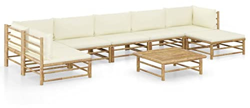vidaXL Loungegrupp för trädgården med gräddvita dynor 8 delar bambu