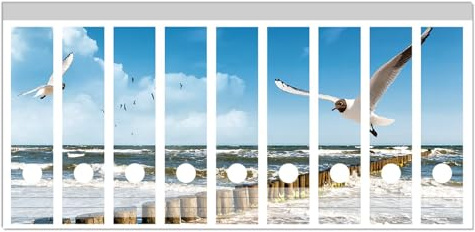 Wallario Ordnerrücken Sticker Fliegende Möwe am Strand - Größe 9 Stück, Rückenschilder für 9 breite Ordner, Klebeetiketten