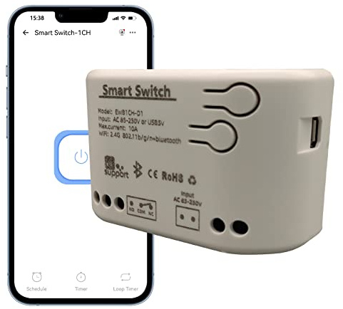 Jane Eyre 1 canal WiFi Smart Jogg Switch/Self-Locking Relay USB 5V/AC85V-250V Entrada, eWeLink APP, Bluetooth controlable, Compatible con Alexa Google Home