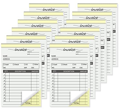 suituts 12 Pack Invoice Books for Small Business, 3.5 x 5.5 Inch 2 Part Carbonless Receipt Books, Carbon Duplicate Copy Order Form Book, Convenient Invoice Pads, 50 Sets Each Pad,Total 600 Sets