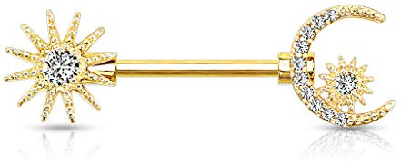 beyoutifulthings Brustwarzen-piercing Sonne Halb-Mond Stern Silber Gold Pavé Zirkonia Clear Brust-piercing Nippel-piercing Chirurgenstahl Stab 14-mm