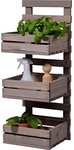 dobar® Green label 58388FSCe - Échelle à fleurs à 3 niveaux pour montage mural - Étagère murale flexible en bois robuste - Escalier pour jardin/terrasse/balcon - 29,5 x 26,5 x 74,5 cm - Gris