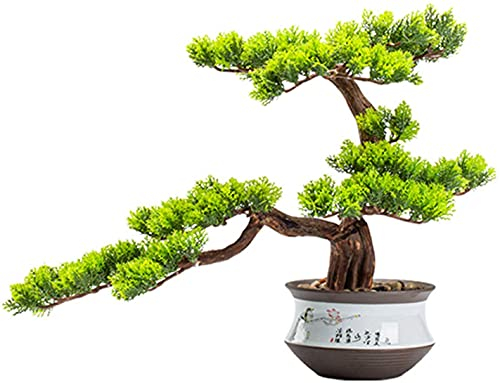 FURLOU Indoor Gefälschte Kiefer und Zypresse Künstlicher Bonsai-Baum Wohnzimmer Hoteleingang Dekoration Ornamente Topfpflanzen in Keramik Blumentopf(Color:A)