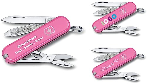 Taschenmesser CLASSIC SD mit Wunschdruck auf der Schale I Geschenk für Männer Frauen I Geschenke zum Geburtstag I Schweizer Taschenmesser personalisiert 7 Funktionen 0.6223 (rosa)