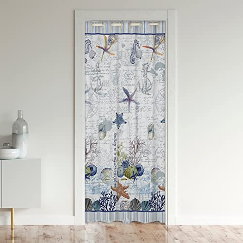 Shell Türvorhang 86x203cm Coral Schrank Vorhang für Innentür Raumteiler Marine Life Seedog Raumverdunkelung Verdunkelungsvorhang Under Sea Life Zimmer Divider Vorhang Abdeckung Weiß Blau Vorhang