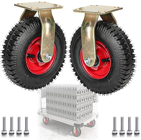 WORDFUN Fixed Heavy Duty Industrial Caster, Rubber Caster Wheel, 175-lb Load Capacity, Vacuum Style, Shock Absorption, Perfect Toolbox Caster Wheels, for Carts