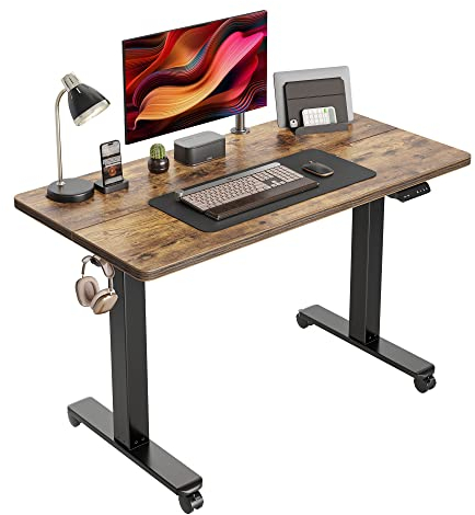 CubiCubi Schreibtisch Höhenverstellbar Elektrisch, 120 x 60 cm Stehpult T-Beine aus Stahl mit Funktions-Memory-Steuerung, Anti-kollisions System, Schwarz Rahmen/Braun Tischplatte