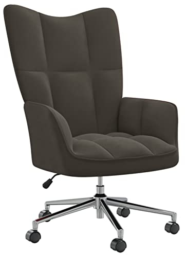 Homgoday Dunkelgrauer Relaxsessel mit Gasdruckfeder, höhenverstellbar, 360°-Drehbar, Rollen, Samt & Stahl, max. 110 kg Model328162