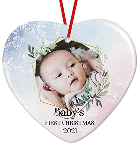 Weihnachtsanhänger Christbaumschmuck Anhänger Keramik Weihnachtsbaumschmuck Weihnachtsdeko Anhänger Personalisiertes Foto Zur Ersten Weihnachtsfeier des Babys, Keramik-Herz, Weiß