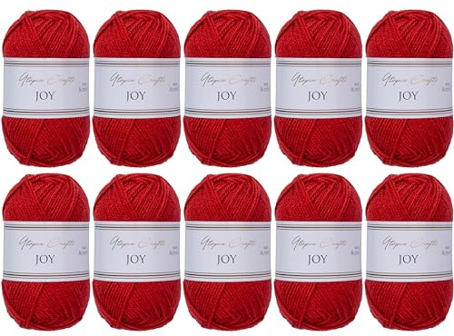 Utopia Crafts JOY Uni Strick- und Häkelgarn, Weich, Pflegeleicht, 100% Polyacryl, 10x 50 g Knäuel, 150m (Rot Orange)