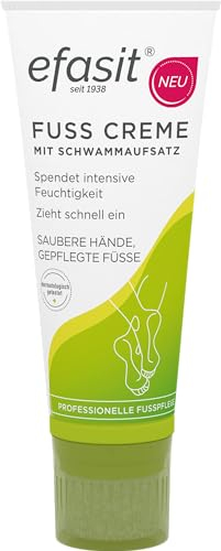 efasit Fußcreme mit Schwammaufsatz, Fußcreme für trockene Füße mit Applikator, Anwendung ohne klebrige Hände durch Eincremeschwamm, zieht schnell ein, Urea Fusscreme als ideale Fusspflege, 75 ml