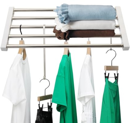 Hershii Estante extensible para armario, barra de almacenamiento de metal para colgar, divisor de ropa ajustable, organizador para armario, cocina, baño, (55-90) x 25 cm