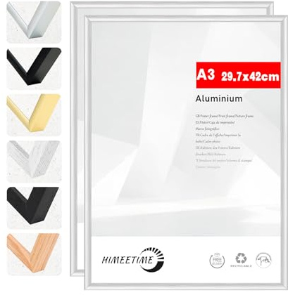 HIMEETIME® 2x Cadre Photo A3 30 x 42 cm en Aluminium Argenté, 29,7 x 42 cm Cadres de Posters Convient pour La Décoration Murale ou L'affichage de Galerie