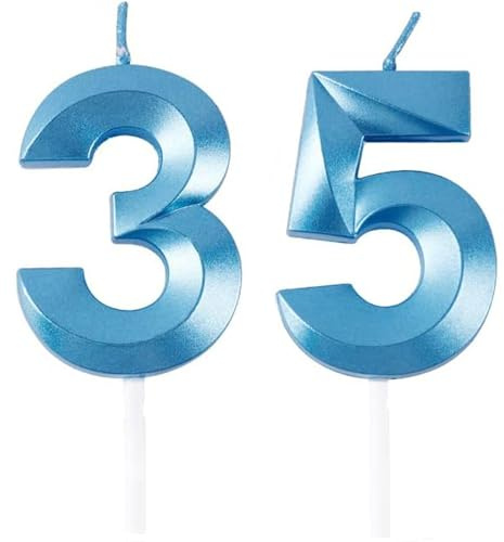 Candele di compleanno con numeri 35/53, candele di compleanno blu, a forma di numero, decorazione per torte 3D, decorazione per feste di compleanno, matrimoni, feste aziendali, anniversari, compleanno