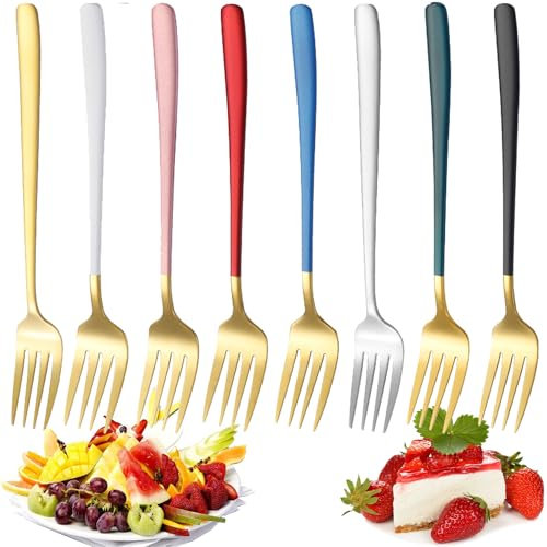 YUEMING 8 Piezas Tenedores de Postre, 20.8CM Acero Inoxidable Juego de Tenedores de Pastelería, Tenedores Frutas, Tenedores de Pastel, Tenedores de Aperitivo para Hogar, Boda, Fiesta, Bares