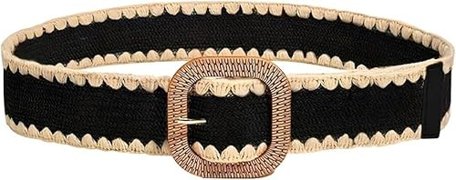 FFWTPY Gürtel Damen Elastischer Strohgürtel Geflochtener Breiter Sommer Strand Mode Boho Taillengürtel mit Schnalle Verstellbarer für Kleider Hemden Jeans