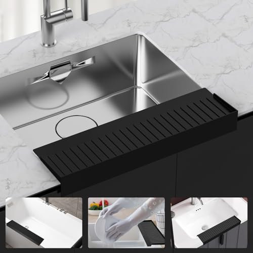 LPQKCcY Silikon Waschbecken Kantenschutz Und Spritzschutz, 5-Grad-Neigungswinkel, Spülbeckenschutzmatte für Küchenspüle, Edelstahl, Granit, Quarz, passend für 9,5–10 cm große Arbeitsplatten