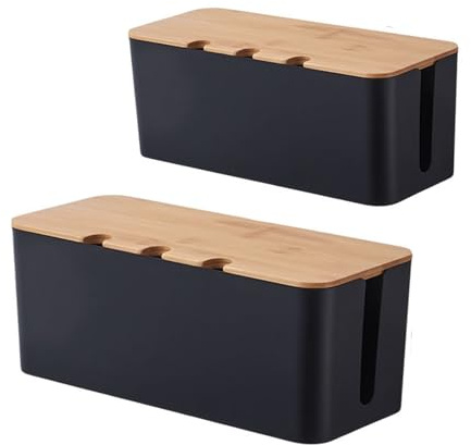 AXLOFO® Kabelmanagement Box Mit Deckel: Kabel Organizer Box - Aufbewahrungsbox Für Steckdosenleiste, Ordentlicher Arbeitsplatz Für Kabel/Steckdosenleisten, 2 Größen (2pcs-black)