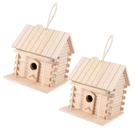 OFFSCH 2pcs Wooden Birdcage Hanging Bird Nest Outdoor Pet Bird Cage Lovely Hatching Box for Backyard Garden