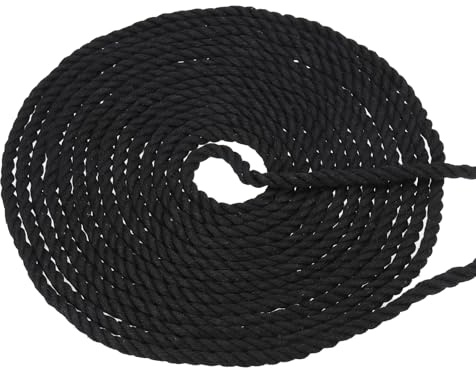 PATIKIL 1/4 Pollice x 25 Piedi Corda Di Cotone Naturale Intrecciata 3 Trefoli Corda Di Cotone Spessa E Resistente Corda Per Tiro Alla Fune Per Ringhiere Artigianato Decorazione Casa, Nero