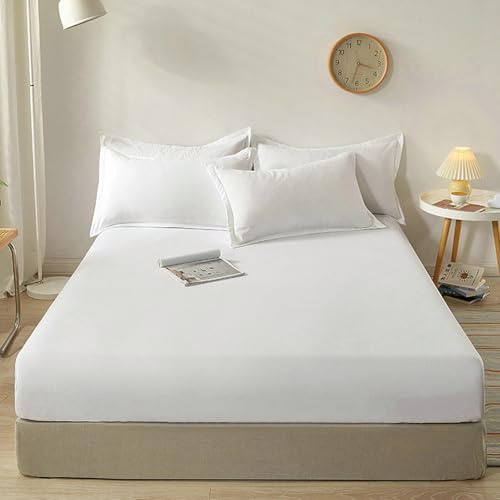 Stfery Completo Letto 220x180 Completo Lenzuola Super King Size in Cotone, Tinta Unita, Bianco