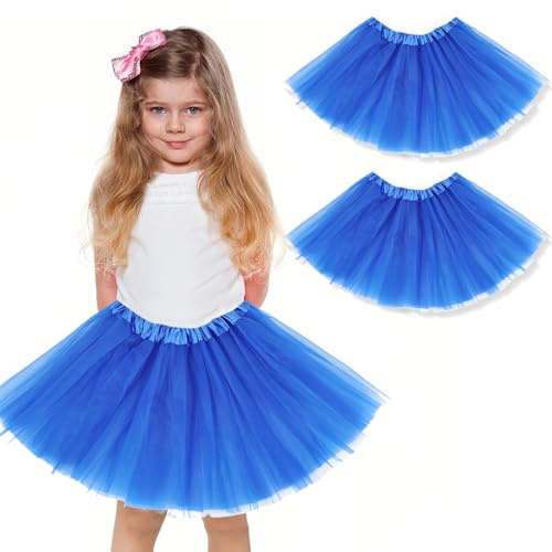 WKRTDY 2er Tutu-Rock, Ballett Tanzröcke, Partyrock für Mädchen, Tüll-Kostüm für Tanzpartys, Tütü Ballettrock, Petticoat Ballettkleid (Königsblau, 3 Lagen)