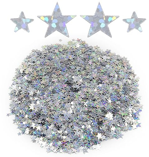 Yosawo 60g/2.1oz Stern Konfetti Glitzer Streudeko Sterne Bunt Tischdeko Geburtstag Hochzeit Weihnachten(XX/Glitter Silver)