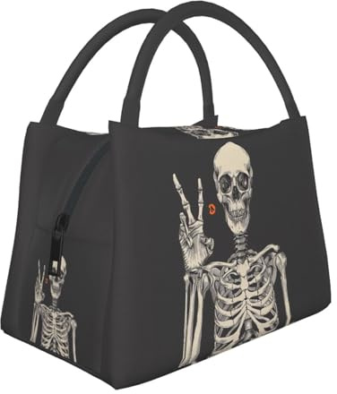 Mexpekil Divertidas bolsas de almuerzo aisladas con calavera para mujer, lonchera térmica para adultos, bolsa térmica de gran capacidad, bolsa de almuerzo portátil para el trabajo