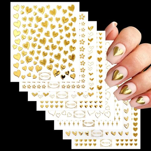 Gold Nagelsticker,9 Blatt Blumen Stern Herz Nagelkunst Aufkleber Selbstklebend,Nageldesign Zubehör Nail Stickers für Nagelkunstdesign Dekoration