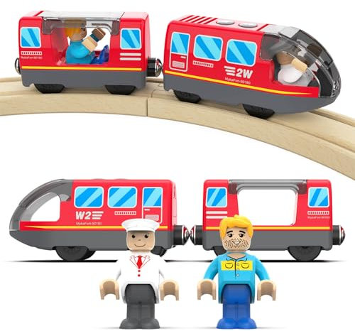 DxxD Tren Eléctrico de Locomotora con Pilas, Conexión Magnética Compatible con Thomas, Brio - Juguete para Niños y Niñas, Regalos de Cumpleaños y Navidad, Rojo