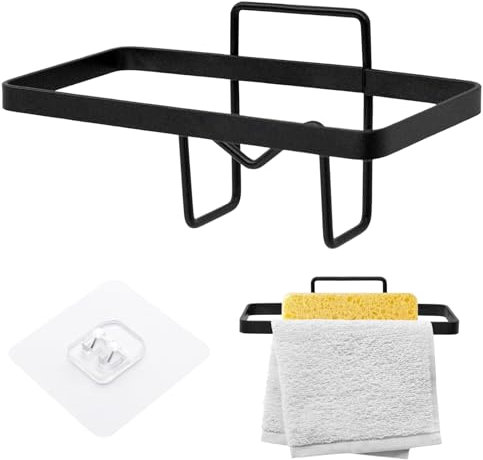 HVIHWI Portaesponjas Cocina, 2 en 1 Escurreplatos Fregadero, Porta PañOs de Cocina Porta Paños Autoadhesivo Estante Fregadero Acero Inoxidable para Esponja, Cepillo, Bayeta