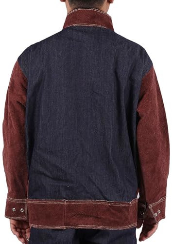 Giacca da Saldatore in Pelle, Grembiule, Lavoro Pesante, Anti-scottatura, Resistente alle Fiamme, Giacche da Saldatore in Pelle di Vacchetta Crosta per Uomo e Donna,Marrone,L