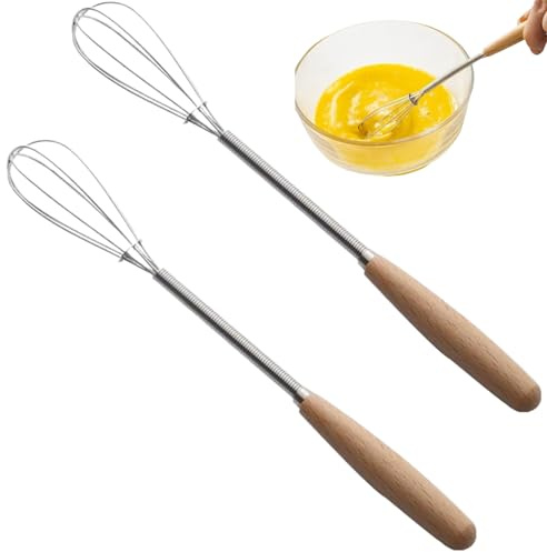Tiny Whisk 2 PCS 8 Langes Mini -Schneebesen mit Holzgriff nicht stockdose Stahl Egei Whisks zum Kochen von Multi -Funktions -Handballon für Zuhause, Restaurant, Holz, winzig