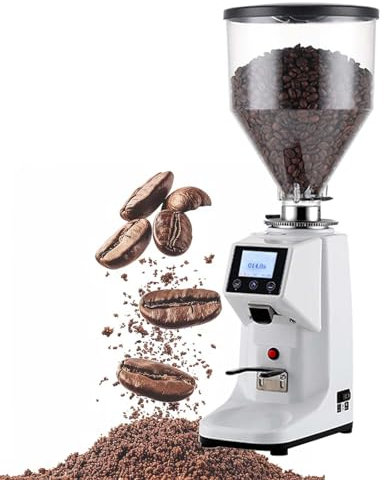Molinillo De Café EléCtrico, Cafetera Profesional, MáQuina De Molienda Comercial Y DoméStica, Molinillo De Muelas AutomáTico, Pulverizador De Acero Inoxidable, 19 Ajustes De Molienda,White-500G