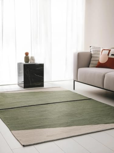 benuta Pop Baumwollteppich Lenny - Grün 160x230 cm - 100% Baumwolle - Rechteckig & im Style: Abstrakt,Geometrisch,Streifen, Minimalistisch, Natural Living, Retro - Pflegeleicht für Wohnzimmer