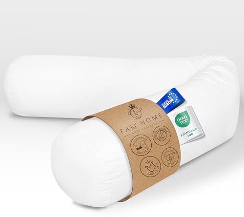 FAM Home , Nackenrolle 180 cm, 1 Stück – orthopädisch, atmungsaktiv, waschbar, Hohlfasern aus recyceltem Polyester, Hotelqualität, weich