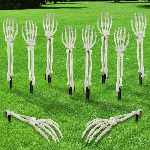 JOLCEEY 8pcs Halloween Realistic Skeleton Stakes, Zombie Arm Plastic Skeleton Hands Yard Ground-Breaker Stakes for Halloween Outdoor Garden Decorations