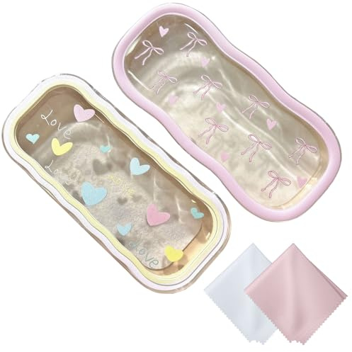 Nievajio 2 custodie per occhiali per donne e ragazze, a forma di farfalla, rosa con fiocco, custodia compatta per occhiali, accessorio regalo pronto