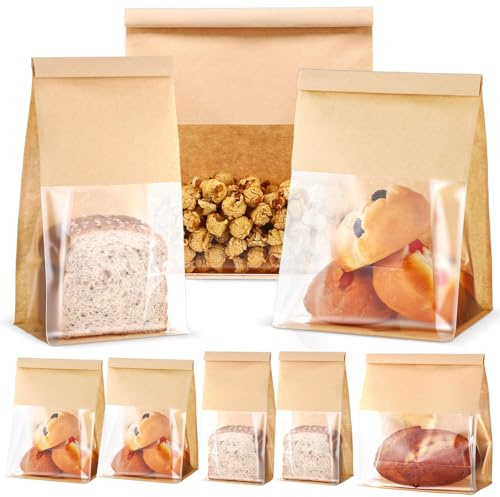 AmazingSpark 50 Pcs Paper Bread Bags with Tin Tie sourdough bread bags Storage Packing Bag with Clear Window for Gifting, Bakery (Brown)