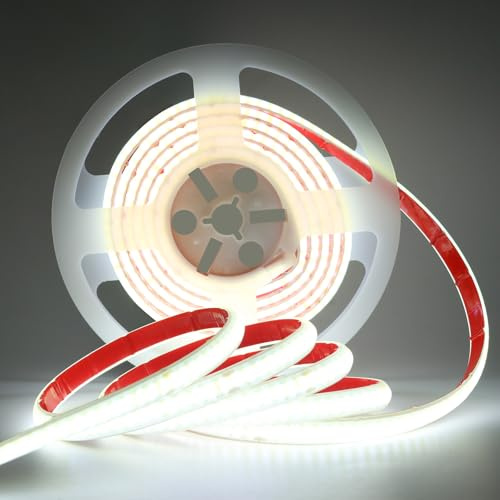 KISUFU Luce al 220V Strisce LED COB con Cinta Adhesiva, Alto Brillo 240 LED/m, IP65 Impermeable, Corte de 10cm, Strisce Luminose per Cucina Scala Soffitto Tetto (Blanco, 3m)