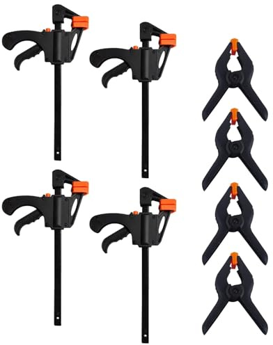 Heavy Duty 8Pcs Clamps Set, 4 Inch Quick Grip Nylon Spring Ratchet Bar Clamps for Woodworking, DIY Projects