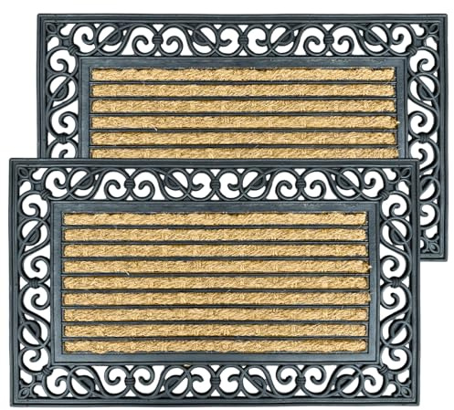 EDS Coir Door Mat Heavy Duty Non Slip Indoor Outdoor Doormat Washable Shoe Scraper Mat Removes Grass Mud & Dirt for Front Door Patio & Entryway (2)