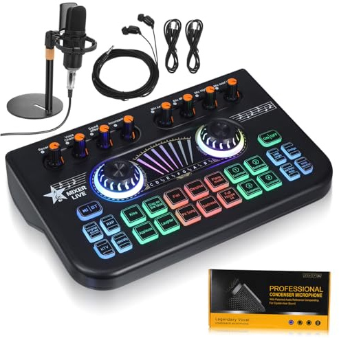 Holibanna Soundkarte mit Audiomixer und Mikrofon für PC und Smartphone Kompatibles Podcast-Equipment für Live-Streaming und Gaming