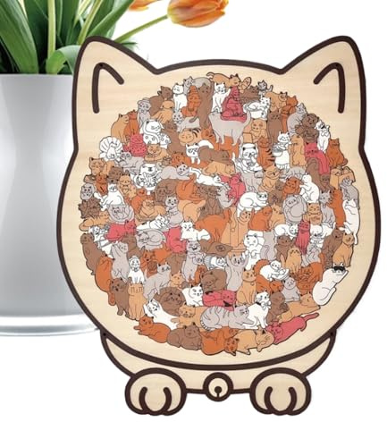 de Madera en Forma de Gato,Puzzle de Escultura Animal de 135 Piezas | Animal para Estantería | para Niños Mujeres Familia Amantes De Halloween Navidad Fiesta Hogar